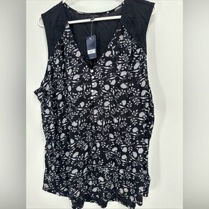 Lucky Brand Top Womens 2X Tank Blouse Floral Peasant Boho Eyelet Detail